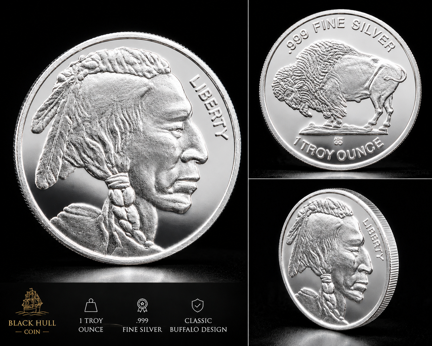 1 Troy Ounce .999 Fine Silver Buffalo Round