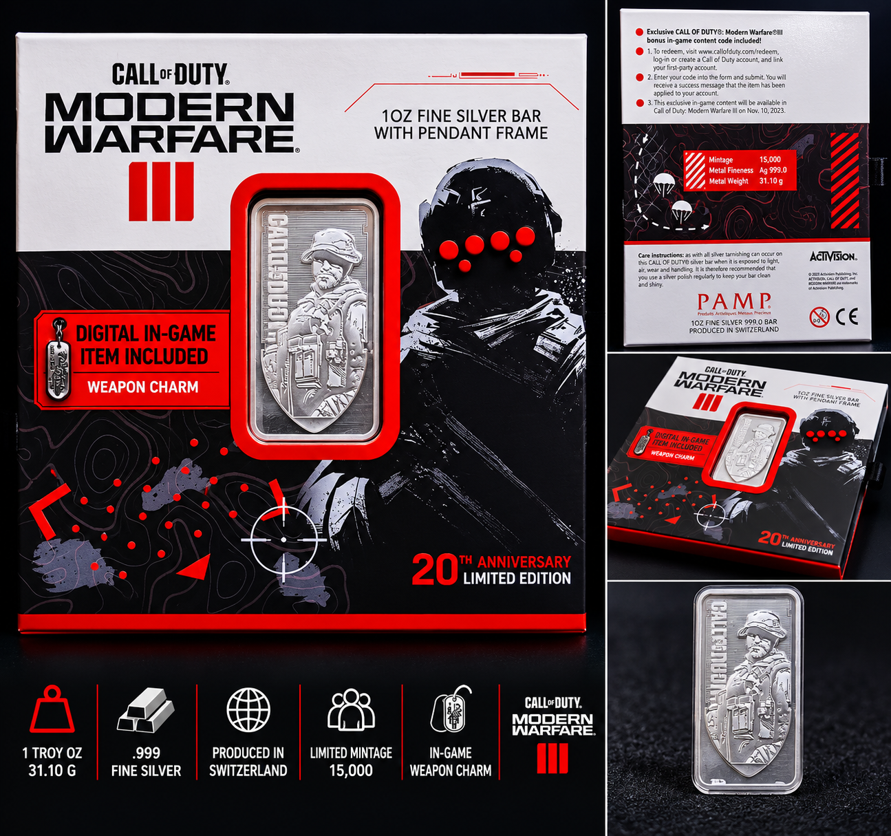 PAMP Call of Duty Modern Warfare III 1 oz .999 Fine Silver Bar w/ Pendant Frame