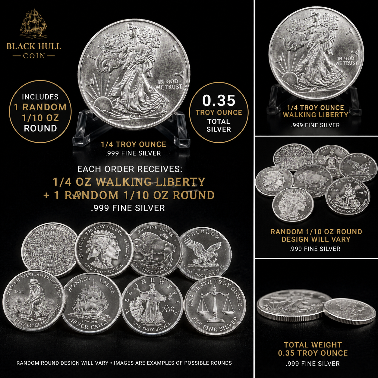 Fractional Silver Bundle – 1/4 oz Walking Liberty & Random 1/10 oz Silver Round