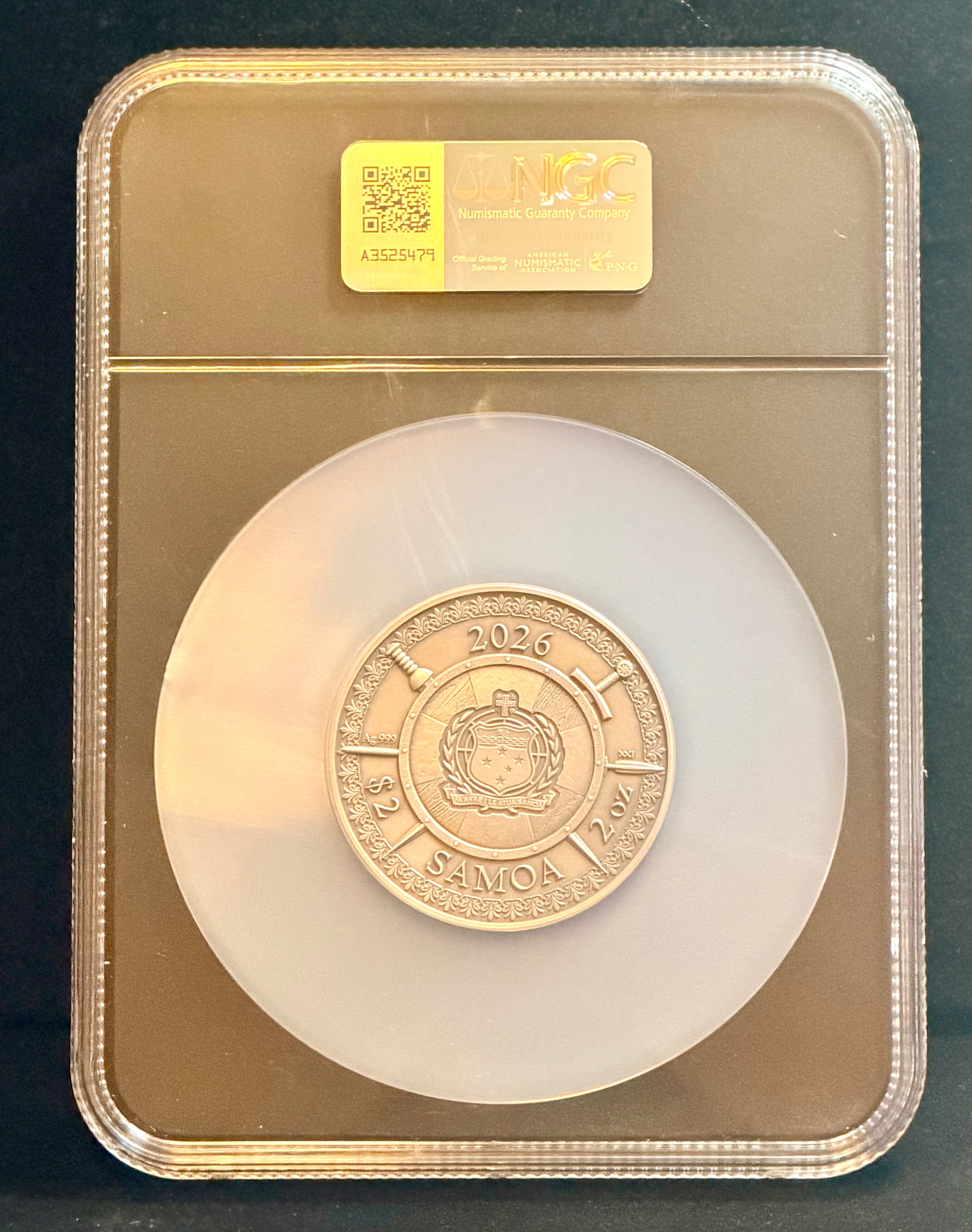 2026 Samoa William Wallace Legends of Battlefield 2 oz Silver Gilt Antiqued Coin NGC MS70