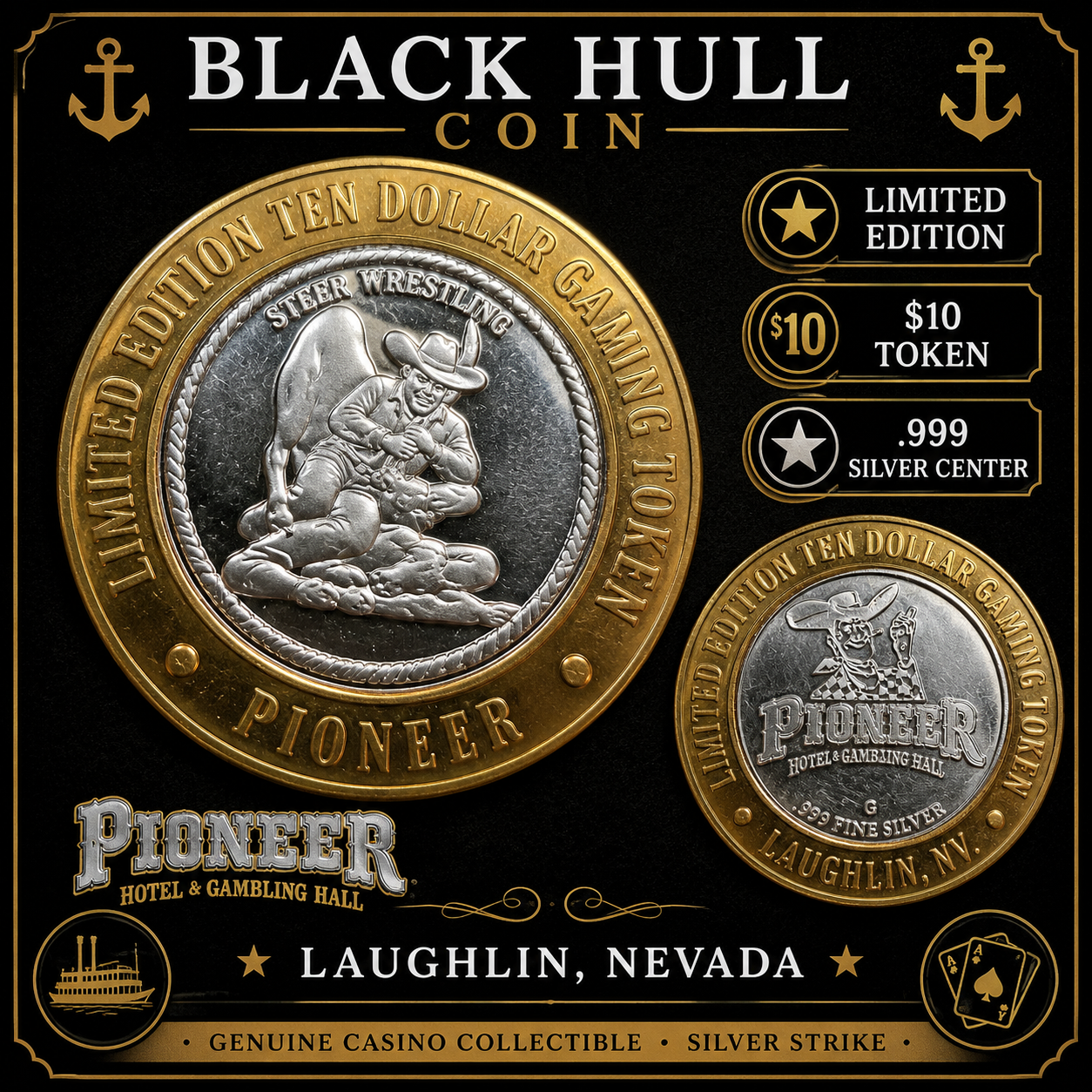 Pioneer Hotel & Gambling Hall $10 Silver Strike Token | Laughlin, NV | .999 Fine Silver Center