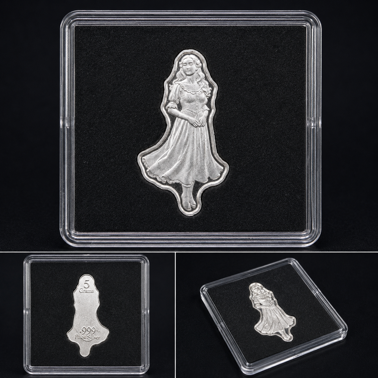 5 Gram .999 Fine Silver Lady Shaped Art Bar Fractional Silver