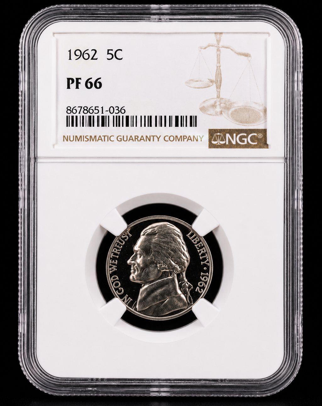 1962 5C Jefferson Nickel NGC PF66 Proof Nickel Five Cent