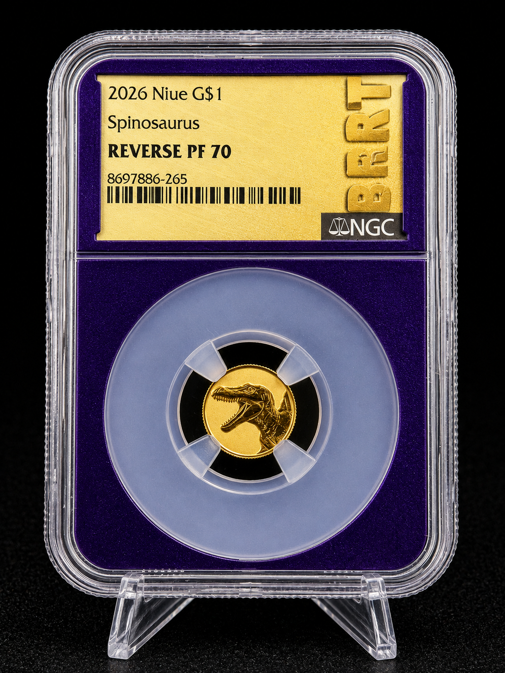 2026 Niue Spinosaurus 1 Gram Reverse Proof Gold Coin NGC Reverse PF70