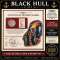 1995 Centennial Olympic Games Commemorative Half Dollar Coin & 1996 Olympic Stamp Informational Display Panel Set