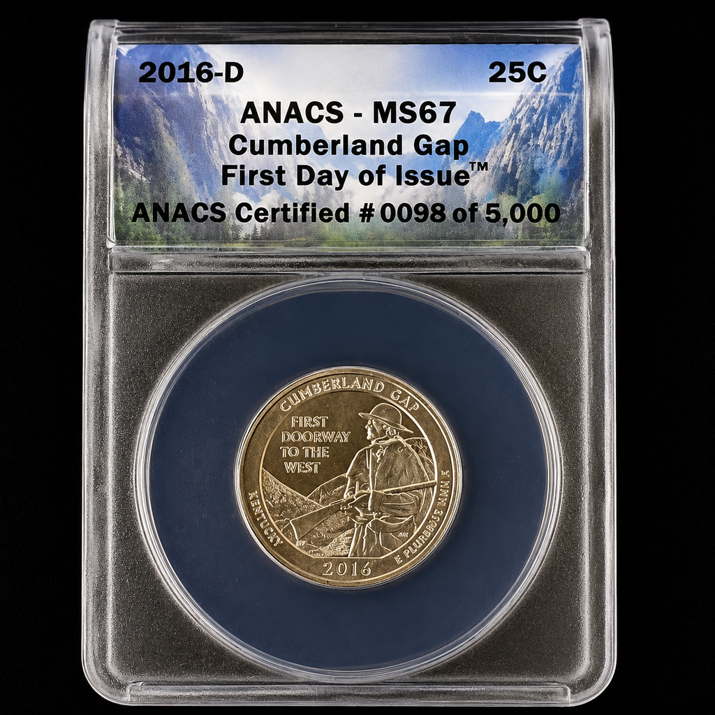 2016-D Cumberland Gap Quarter ANACS MS67 First Day of Issue #98/5000 America the Beautiful