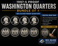 1997-S Silver Proof Washington Quarters Bundle of 4 Coins 90% Silver