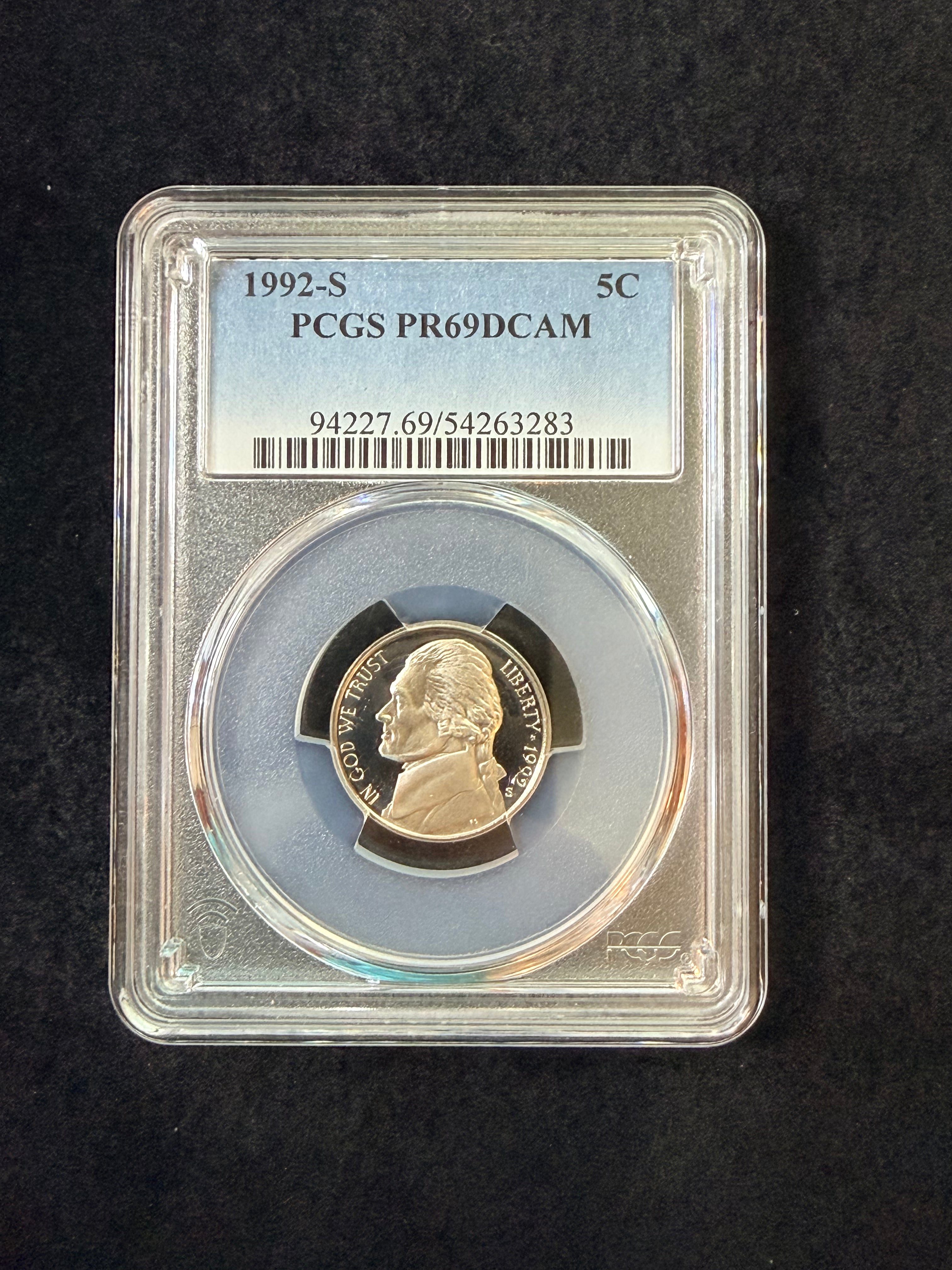 1992-S Jefferson Nickel PCGS PR69DCAM Proof Deep Cameo 5C