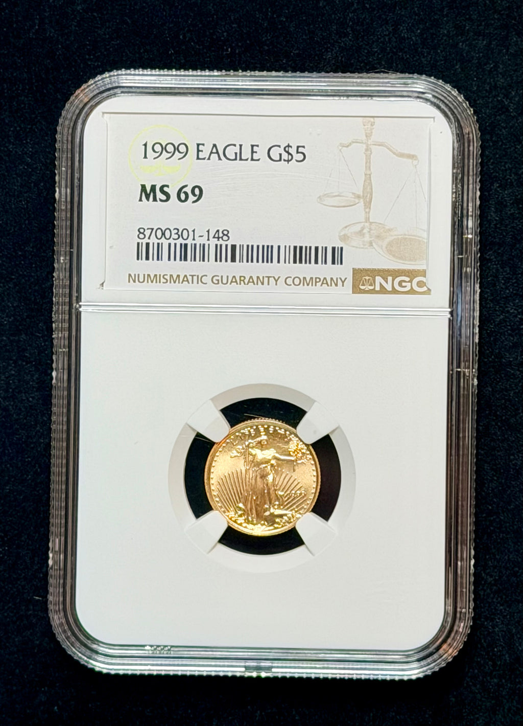 1999 $5 Gold American Eagle 1/10 oz Gold Coin NGC MS69
