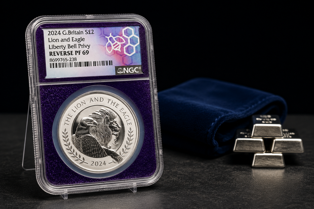 2024 Great Britain Lion & Eagle Liberty Bell Privy Silver Coin NGC Reverse PF69
