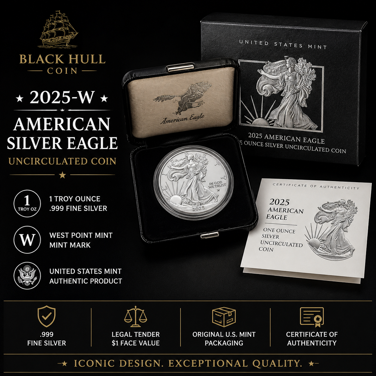 2025-W American Silver Eagle Uncirculated Coin w/ Box & COA