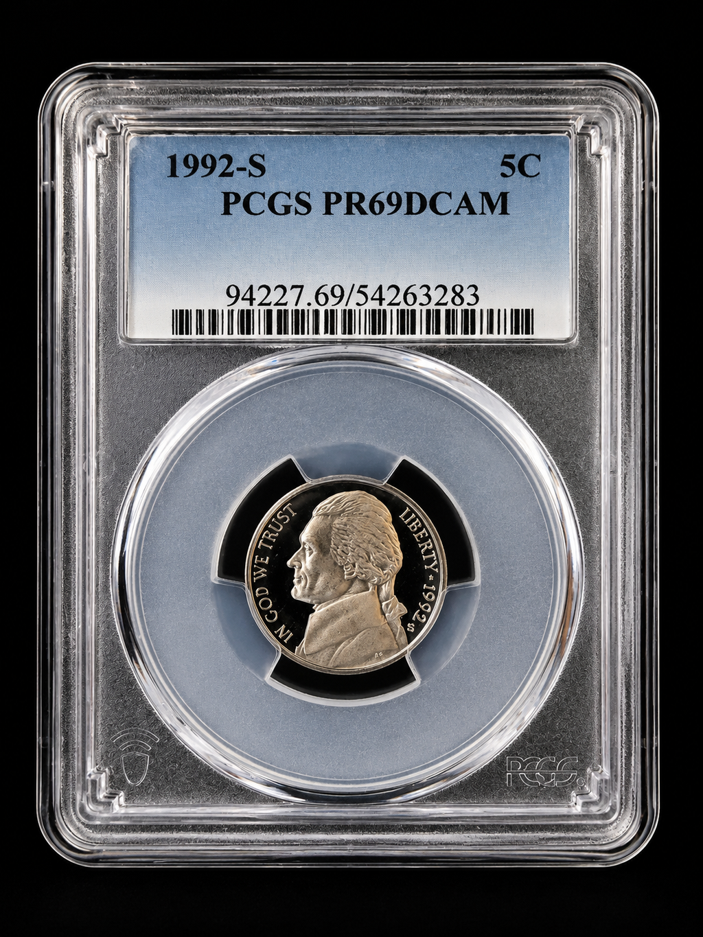 1992-S Jefferson Nickel PCGS PR69DCAM Proof Deep Cameo 5C