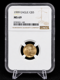 1999 $5 Gold American Eagle 1/10 oz Gold Coin NGC MS69