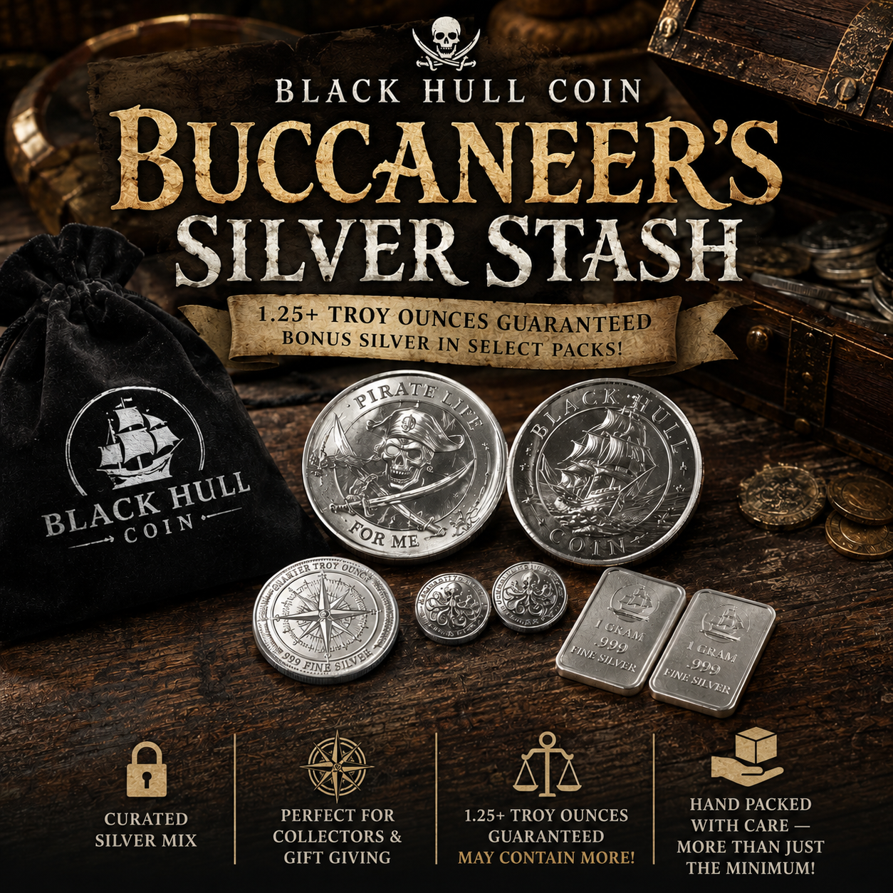 Buccaneer's Silver Stash Mystery Pack | 1.25+ Troy Ounces Guaranteed